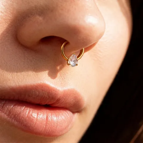 Titanium Alloy Septum Piercing Clicker Hoop Heart Pear Marquise Cubic Zirconia Gold Plated Nose Ring Jewelry For Women