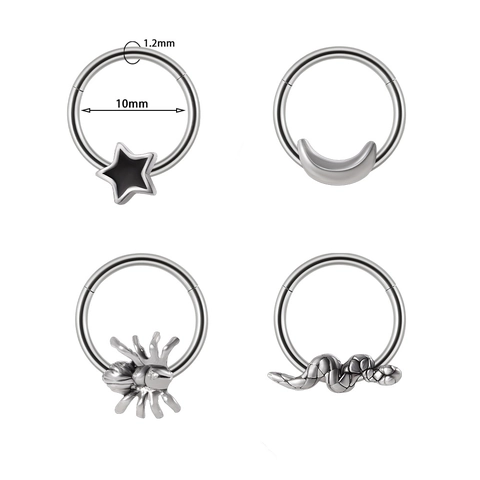Stainless Steel Septum Ring Spider Snake Moon Pentagram Nose Hoop Hinged Segment Clicker Earring Body Piercing Jewelry For Men Women