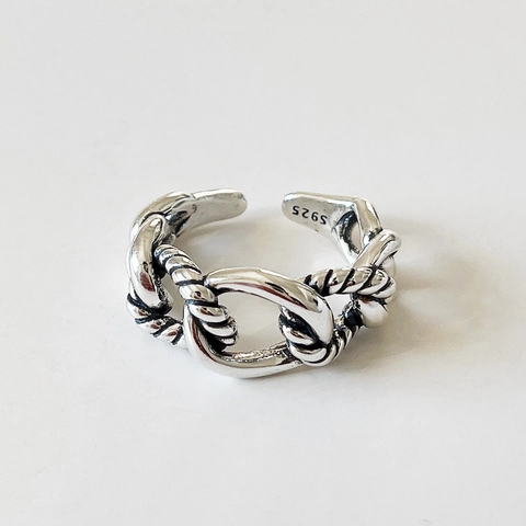 Vintage Geflochtener Seilring Aus 925 Sterling Silber Retro Verflochtene Kette Vielseitiger Verstellbarer Ring