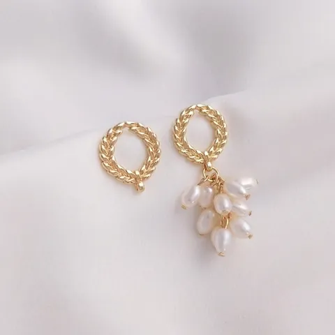 Wheat Ear Round Hoop Earring Findings With Hanging Loop 14K Gold Plated Copper For DIY Jewelry Making Vintage Elegant