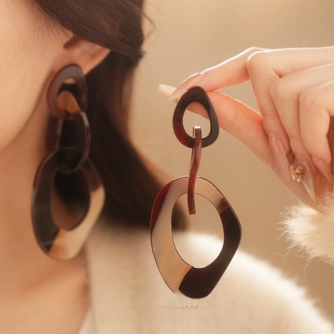 Orecchini Pendenti In Resina Tartarugata Con Silver Earring Post Geometrici Irregolari Pendenti Per Donna Moda Vintage