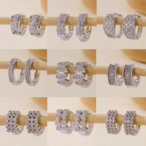 Verzilverde Koperen Oorringen Voor Dames Sprankelende Zirkonia Inleg Mode Huggie Sieraden Elegante Ontwerpen