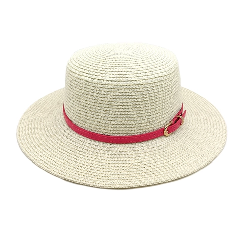 Cappello Boater Paglia Estate Piatto Protezione Solare Spiaggia Viaggio Traspirante Donna Jazz Con Cintura Fibbia