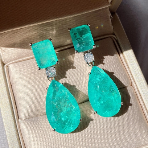 Pear Shaped Emerald Green Drop Earrings With 925 Sterling Silver Earring Post Copper Zircon Waterdrop Dangle For Women