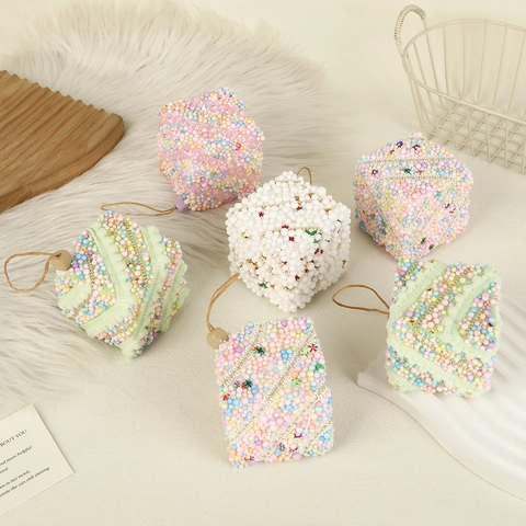 Christmas Tree Hanging Ornaments Macaron Color Foam Particle Gift Box Cake Shape Holiday Party Decor Creative Modern Simple
