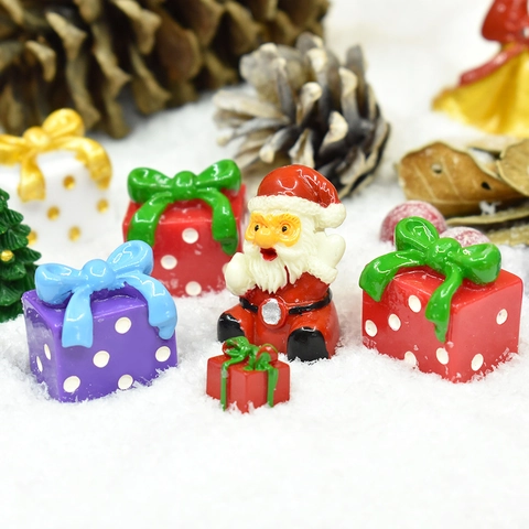 Kerst Cadeaudoos Miniatuur Hars Bedeltjes Strik Polka Dot DIY Knutselen Accessoires Micro Landschap Ornament