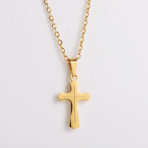 Minimalistische 18K Vergoldete 304 Edelstahl Kreuz Halskette Und Ohrringe Polierte Religiöse Schmuck Für Damen Herren