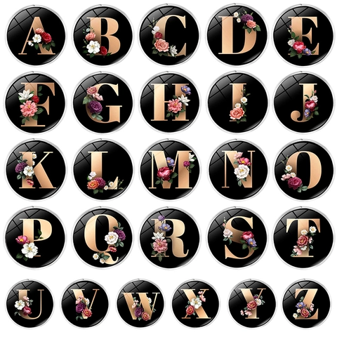 Ronde Beginletter Brosche Legering Vintage Floraal Alfabet Badge Sieraden Accessoire Voor Tassen Kleding Hoed Vrouwen Mannen