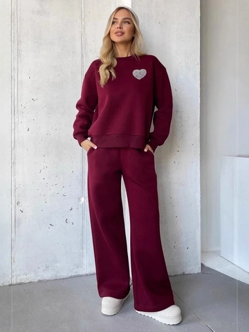 Femmes Sweatshirt Pull En Coton Imprimé Coeur Et Pantalon De Jogging Large À Cordon Streetwear Décontracté Automne Hiver