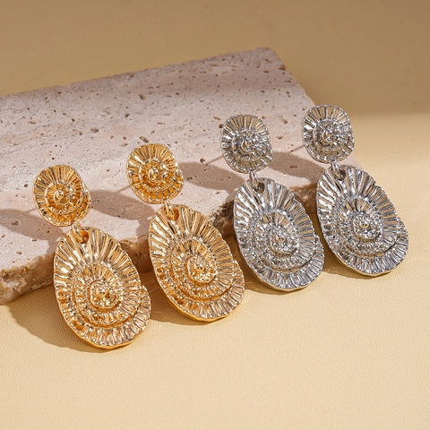 Geometric Spiral Texture Drop Earrings Alloy With 925 Sterling Silver Earring Post Retro High End Fashion For Women