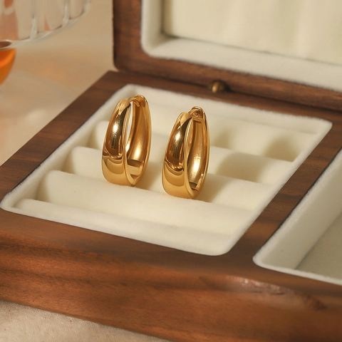 Orecchini A Cerchio A Forma Di U Da Donna Placcati In Oro 18K Acciaio Inossidabile Geometrico Ovale Gioielli