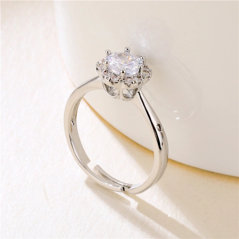 Snowflake Zircon Ring Platinum Plated Copper Adjustable Opening Wedding Jewelry For Women