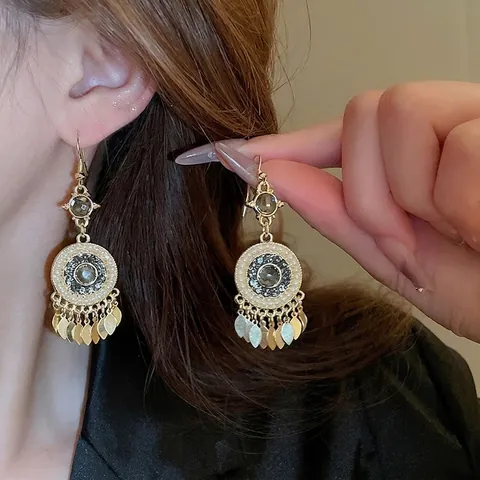Pendientes Colgantes Retro Bohemios Aleación Stras Perla Artificial De Imitación Borla De Hoja Con Poste De Plata Esterlina 925