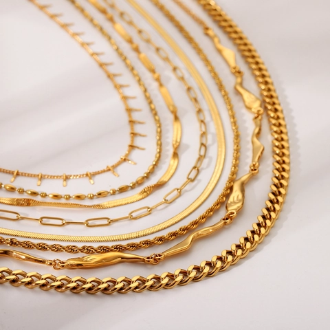 Collana Acciaio Inossidabile Donna Placcata Oro Catena Serpente Cubana Graffetta Gioielli Impermeabile Anti Appannamento Moda