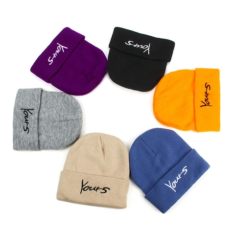 YOURS Letter Embroidery Beanie Hat Cuffed Knit Wool Blend Warm Winter Cap For Women Men Couple Outdoor Daily Fashion Accessory