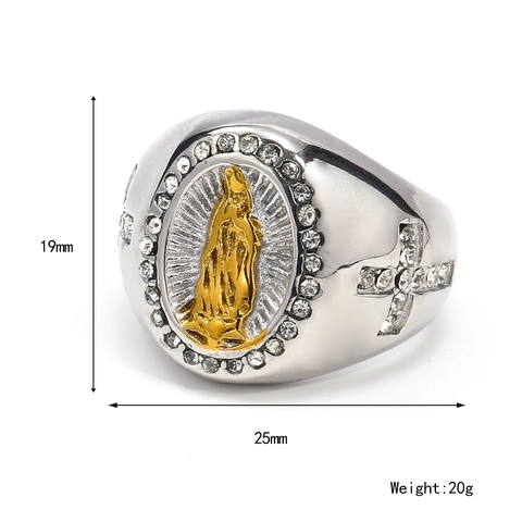 Anello Croce Vergine Maria Vintage In Acciaio Inossidabile Con Strass Gioielli Religiosi Per Uomo