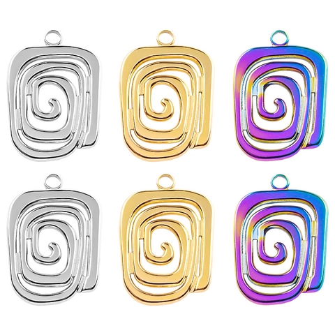 Collana Con Pendente A Spirale Quadrata Cava Acciaio Inossidabile 304 Placcato Oro 18K Sottovuoto Gioielli Geometrici Moda