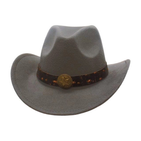 Western Cowboy Hat Retro Felt Fedora Wide Brim With Metal Star Rivet Belt For Unisex Ethnic Style
