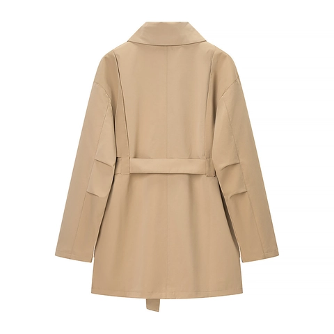 Trench-Coat Mi-Long Pour Femmes Polyester Coupe-Vent Élégant Avec Ceinture Revers Veste Décontractée Mode De Banlieue