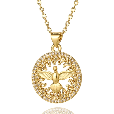 Collana con Pendente in Rame e Zirconia da Donna Placcata Oro Croce Cuore Malocchio Angelo Gioielli da Commuter Regalo