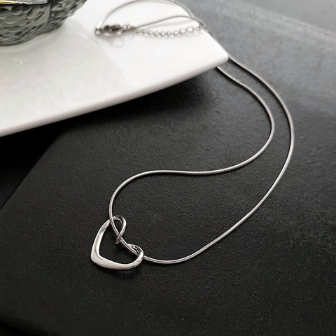 Hollow Heart Pendant Stainless Steel Snake Bone Chain Minimalist Clavicle Necklace Elegant Fashion Jewelry For Women