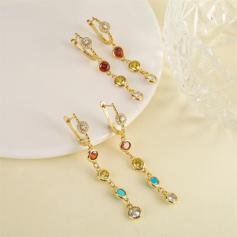 Bunte Böhmische Zirkonia Lange Hängende Ohrringe Mit 925 Sterling Silber Ohrstecker Vergoldet Chic Schmuck Für Damen