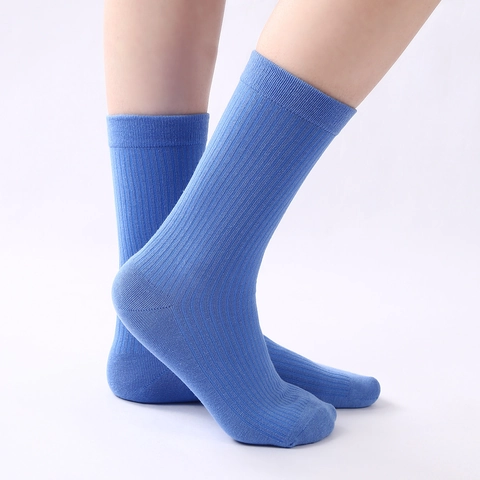 Damen Baumwolle Crew Socken Rippstrick Einfarbig Kontrast Zehen Atmungsaktiv Mittelhoch Lässig Sportlich