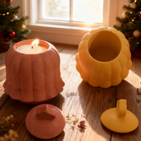 Bell Shaped Storage Jar Silicone Mold And Lid Striped Candle Cup DIY Resin Casting Craft Mould For Christmas Home Decor