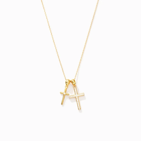 Collana Con Pendente A Doppia Croce In Argento Sterling 925 Per Donna Con Zircone Placcato Oro Catena Per Clavicola Minimalista