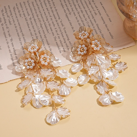 Retro Blumen Quasten Ohrhänger Mit Imitation Künstliche Perle Muschel Blütenblätter Und 925 Sterling Silber Ohrstecker Schmuck