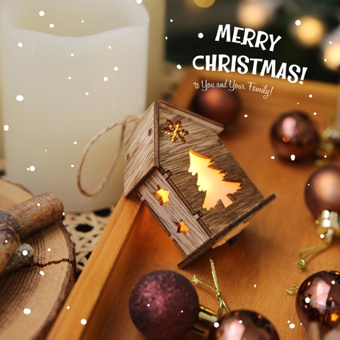 Christmas Wooden Light Up House Hanging Ornament Glowing Wood LED Decor Hollowed Reindeer Snowman Pattern Festive Desktop