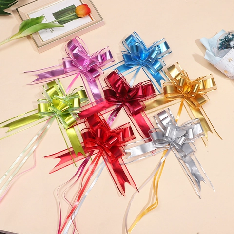 Large Gift Pull Bows Metallic Matte Chiffon Ribbon Gold Edge Wedding Christmas Packaging Flower Decoration Butterfly Shape
