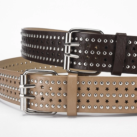 Punk Hip Hop Star Eyelet Studded Belt Artificial Leather Pin Buckle Fashion Star Cutout Waistband For Jeans Daily Women Men