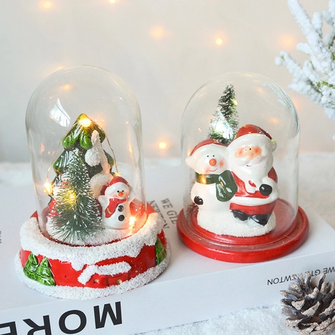 Weihnachtsglaskuppel Ornament LED Beleuchtet Warmes Licht Weihnachtsmann Schneemann Schneeszene Harzbasis Feiertagsdeko