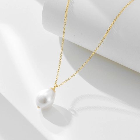 Collana Con Pendente Perla Acqua Dolce Argento Sterling 925 Donna Elegante Perla Barocca Goccia Gioielli Minimalisti