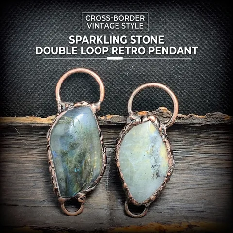 Natural Labradorite Pendant Connector Irregular Iridescent Blue Fire Gemstone Vintage Copper Alloy Bohemian Ethnic Style Jewelry