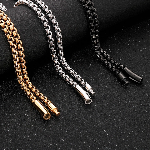 Collana A Catena Box Da Uomo In Acciaio Inossidabile Gioielli Stile Punk Hip Hop Geometrico Spesso Con Chiusura Cilindrica