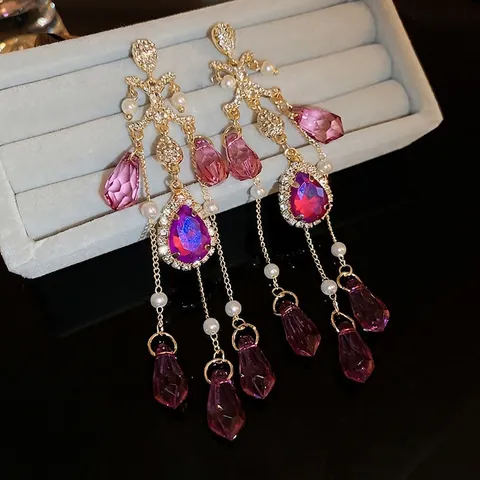 Orecchini A Pendolo Con Nappine Rosa Di Lusso Con Perno In Argento Cristallo Artificiale Perla Artificial Goccia Stile Vintage Donna