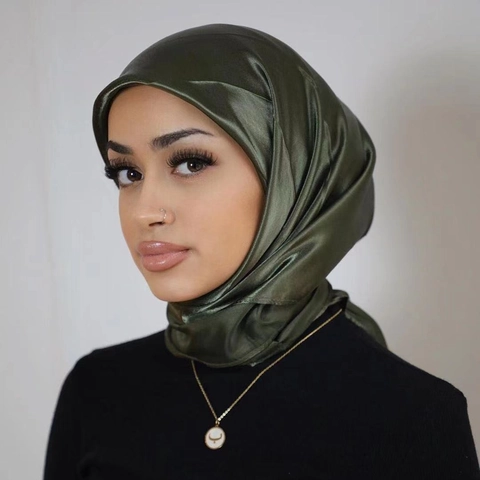 Large Square Satin Satin Scarf Solid Color Hijab Headwrap Shawl Fashion Lightweight Accessory For Women