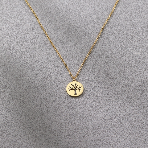 Collana Con Ciondolo Albero Della Vita Acciaio Inossidabile Medaglione Tondo Cavo Punk Hip Hop Gioielli Oro Uomo Donna