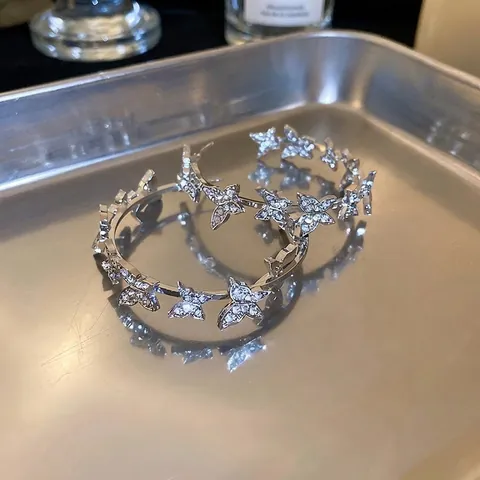 Schmetterling Creolen Legierung Rheinkiesel Funkelnde Runde Kreis Schmuck Mit 925 Sterling Silber Ohrstecker Für Damen
