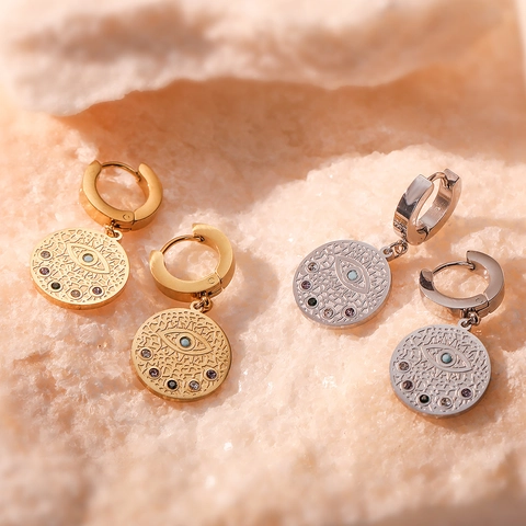 Orecchini A Cerchio Con Pendente Occhio Del Male Acciaio Inossidabile Con Strass Colorati Stile Retro Boho Per Donne