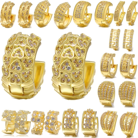 Pendientes Huggie Hoop Cobre Zirconia Micro Pave Geométrico Corazón Patrón Griego Joyería Moda Mujeres