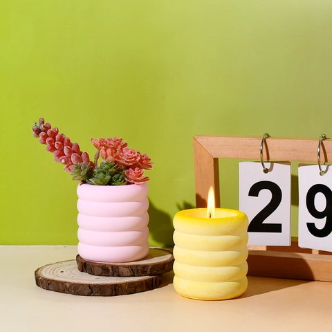 Ribbed Five Stacked Rings Silicone Mold For DIY Aromatherapy Candle And Succulent Flower Pot Plaster Casting Craft Tool