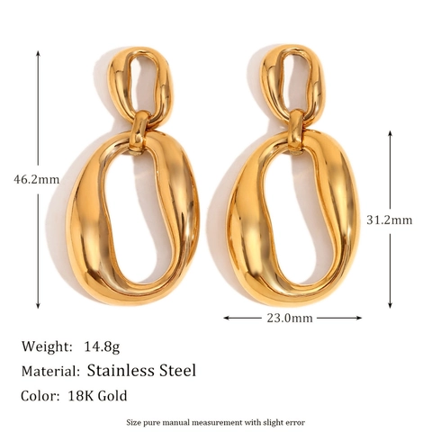 Minimalistische Unregelmäßige Doppelte Verschachtelte Ovale Geometrische Ohrringe Edelstahl 18K Vergoldet Damen