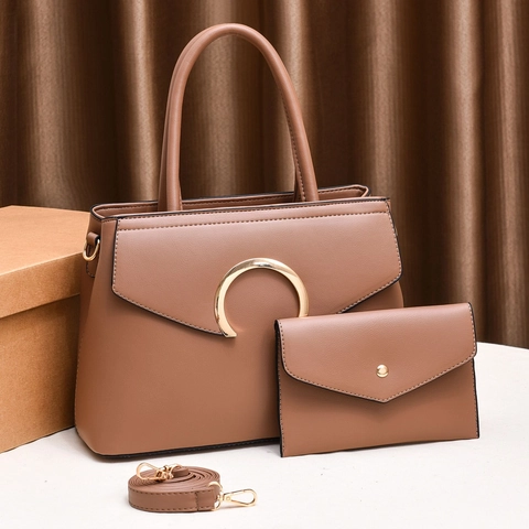 Set di Borse da Donna in Pelle PU Retro Grande Capacità Tote e Pochette Con Hardware Dorato Tracolla Regolabile