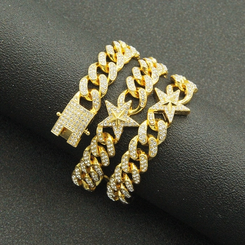 Collana Hip Hop Iced Out Star Cuban Link In Lega Con Strass Catena Bling Pentagramma Per Uomo Donna Streetwear Festa Gioielli