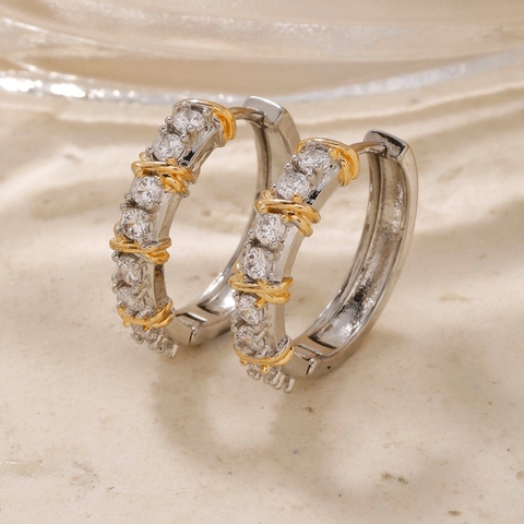Orecchini A Cerchio X Cross In Rame Vintage Con Intarsio In Zirconia Oro E Argento Placcato Orecchini Di Lusso Per Donna