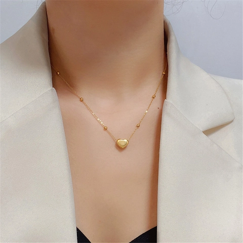 Collar Pulsera Tobillera Con Colgante De Corazón Acero Inoxidable 316L Chapado En Oro Cadena De Bolas Joyería Para Mujeres