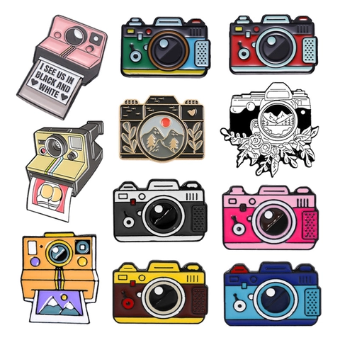 Creative Alloy Camera Enamel Brooch Pin Retro Polaroid SLR Camera Badge For Clothes Backpack Accessories Gift Unisex Jewelry